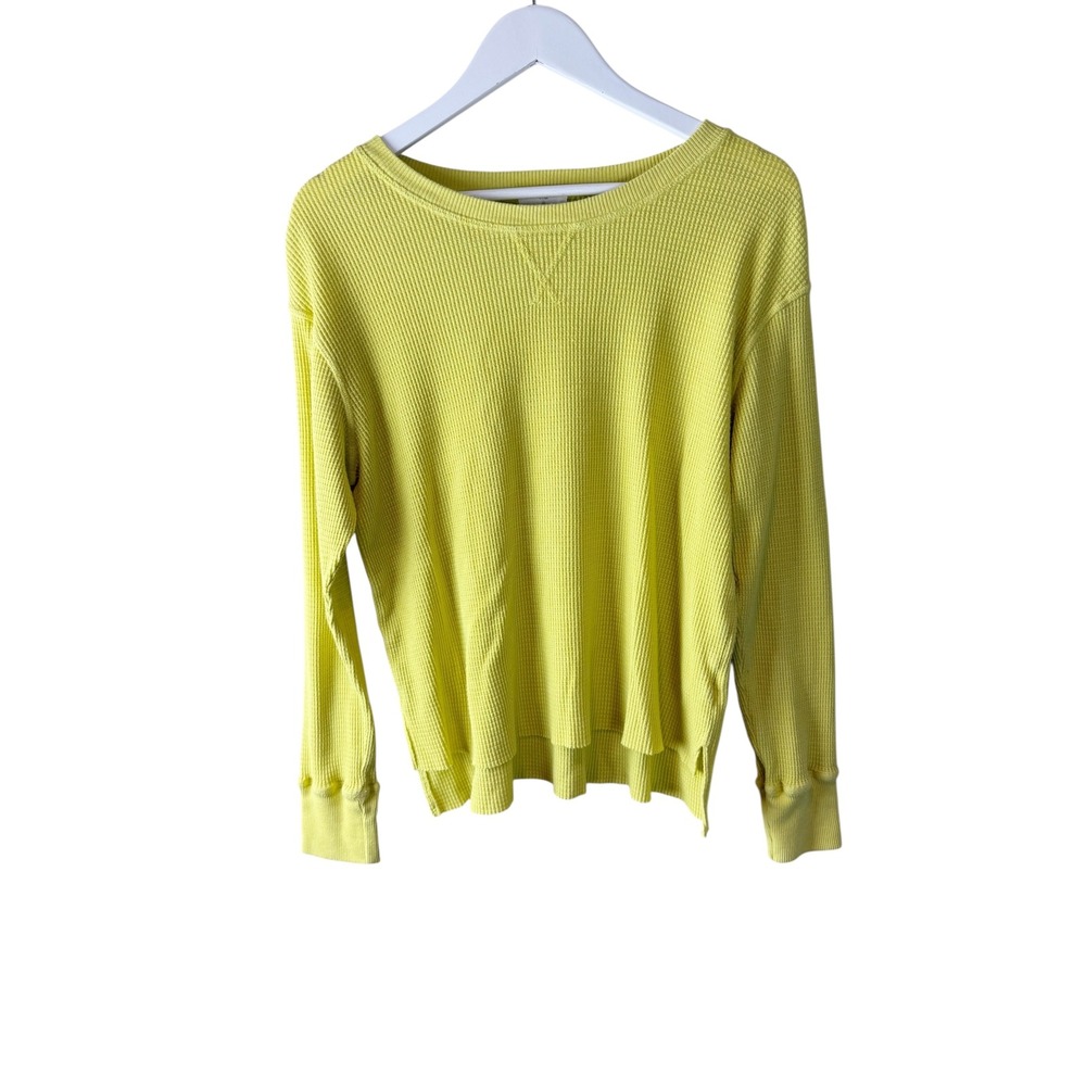 t.la Womens Chartreuse Yellow Waffle Knit Thermal Long Sleeve Top Small